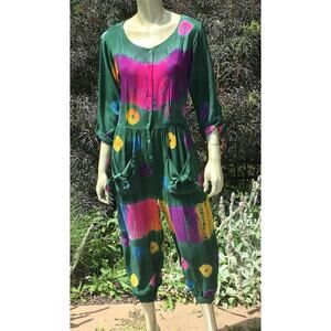 ViNTaGe 80's INDIA TIE-DYE Jumpsuit Hippie Festival Aladdin Harem Romper! M
